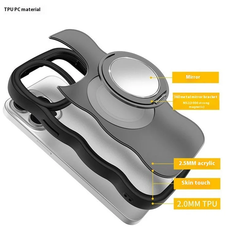 Para Iphone 15 Pro Case Compatble Con Magsafe Kickstand TPU+PC Telep Cubierta Espejo Incorporado - Gris Claro