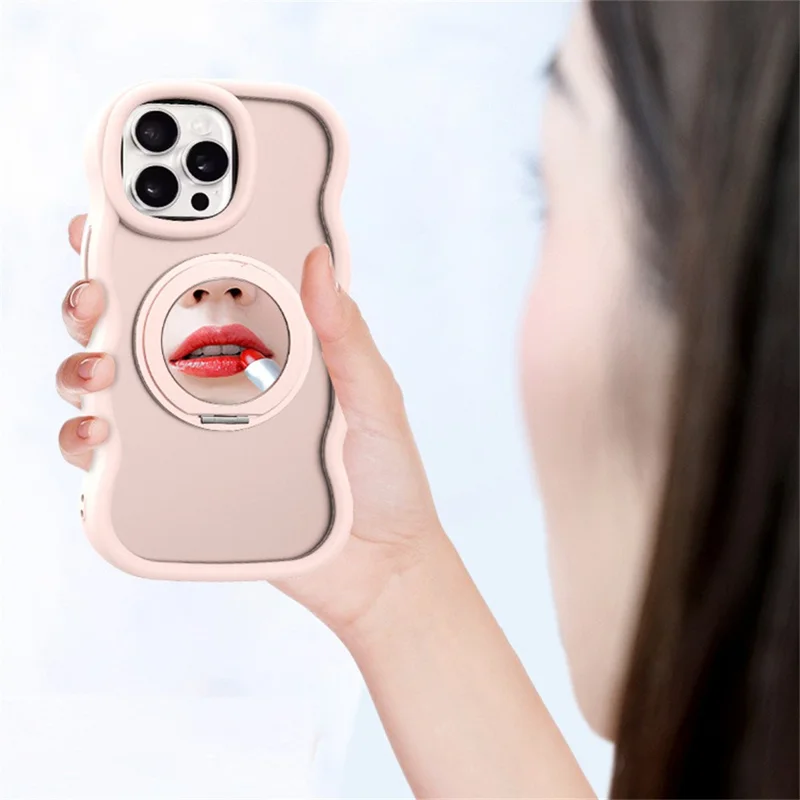 For iPhone 15 Pro Case Compatble with MagSafe Kickstand TPU+PC Phone Cover Built-In Mirror - Pink