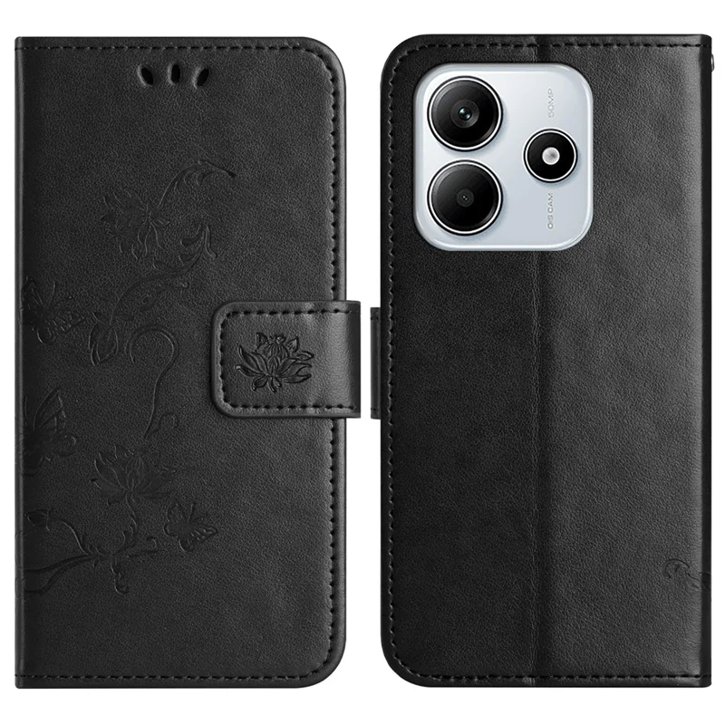 Для Xiaomi Redmi Note 14 5G Case Wallet Stand Stand Putrinted Butterfly Flower pu Кожаная Телефонная Крышка - Черный