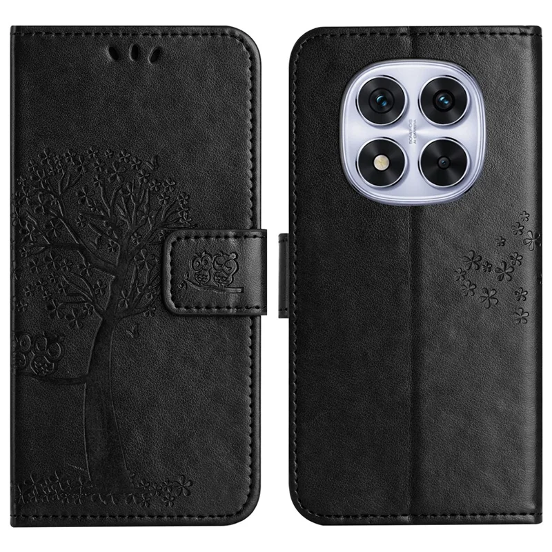 Per Xiaomi Redmi Note 14 Pro 5G / 14 Pro+ 5G Case PU Leather Owl Tree Exprinted Wallet Cover - Nero
