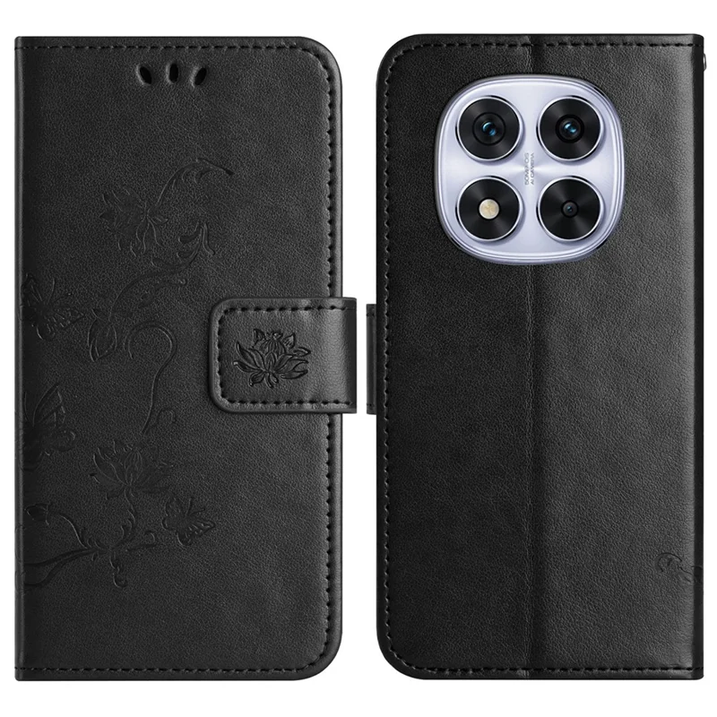 Per Xiaomi Redmi Note 14 Pro 5G / 14 Pro+ 5G Case Wallet Stand Exprinted Butterfly Flower PU Coperchio - Nero