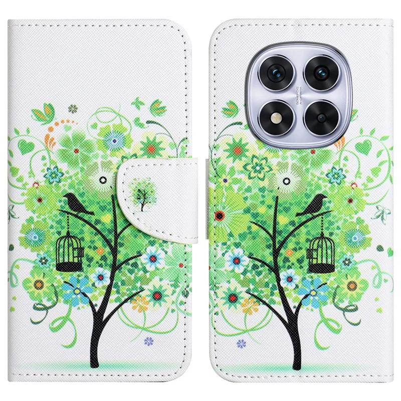 For Xiaomi Redmi Note 14 Pro+ 5G / Note 14 Pro 5G / Poco X7 5G Leather Case Pattern Printing Cross Texture Phone Cover - Green Tree
