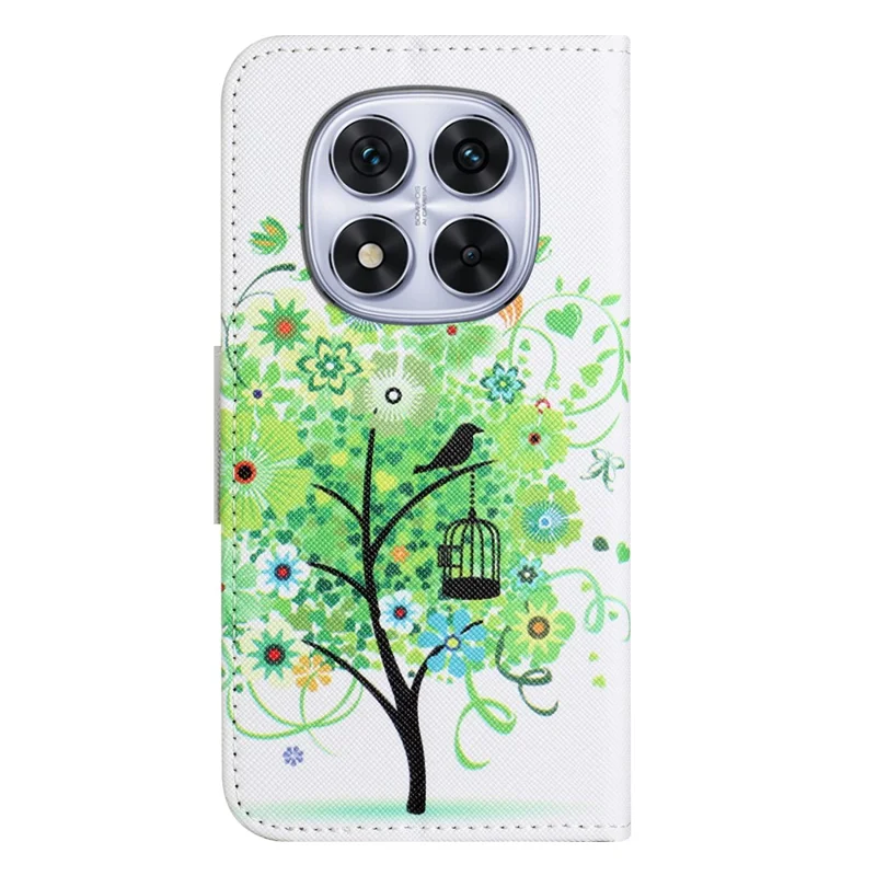 For Xiaomi Redmi Note 14 Pro+ 5G / Note 14 Pro 5G / Poco X7 5G Leather Case Pattern Printing Cross Texture Phone Cover - Green Tree
