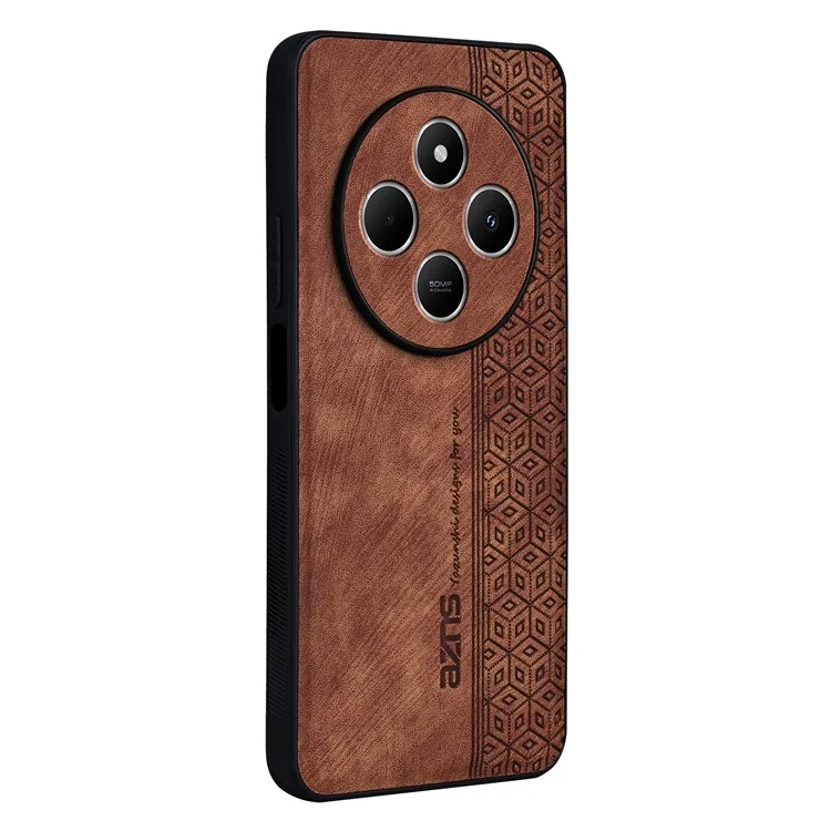 AZNS Para Xiaomi Poco C75 4G / Redmi 14R 5G / 14C 4G Case Protective PU Leather Covered TPU Phone Shell - Marrom