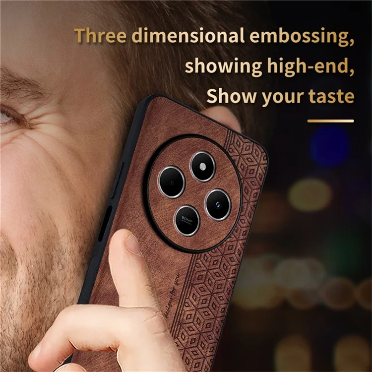AZNS Para Xiaomi Poco C75 4G / Redmi 14R 5G / 14C 4G Case Protective PU Leather Covered TPU Phone Shell - Marrom