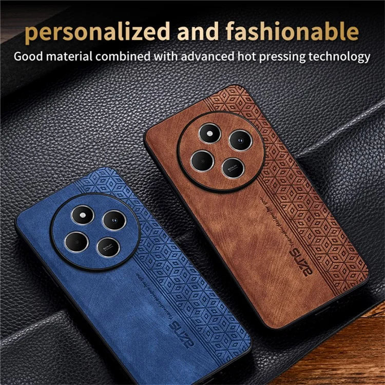 AZNS Para Xiaomi Poco C75 4G / Redmi 14R 5G / 14C 4G Case Protective PU Leather Covered TPU Phone Shell - Marrom