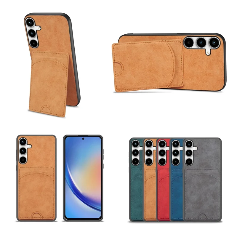 Für Samsung Galaxy S24 fe Case Kickstand Lederbeschichtete TPU -telefonabdeckung Mit Kartensteckplatz - Grün