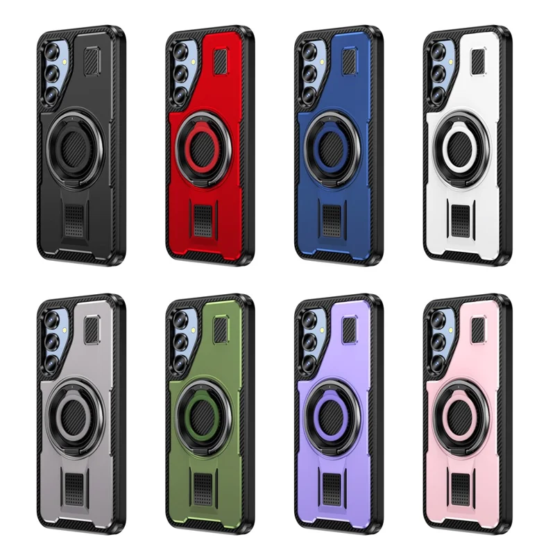 For Samsung Galaxy A16 5G / A16 4G Case TPU+PC Kickstand Phone Cover with Silicone Finger Strap - White