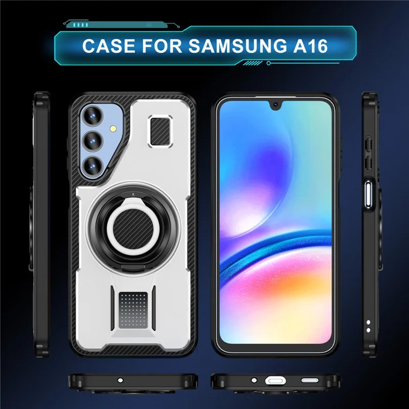 For Samsung Galaxy A16 5G / A16 4G Case TPU+PC Kickstand Phone Cover with Silicone Finger Strap - White