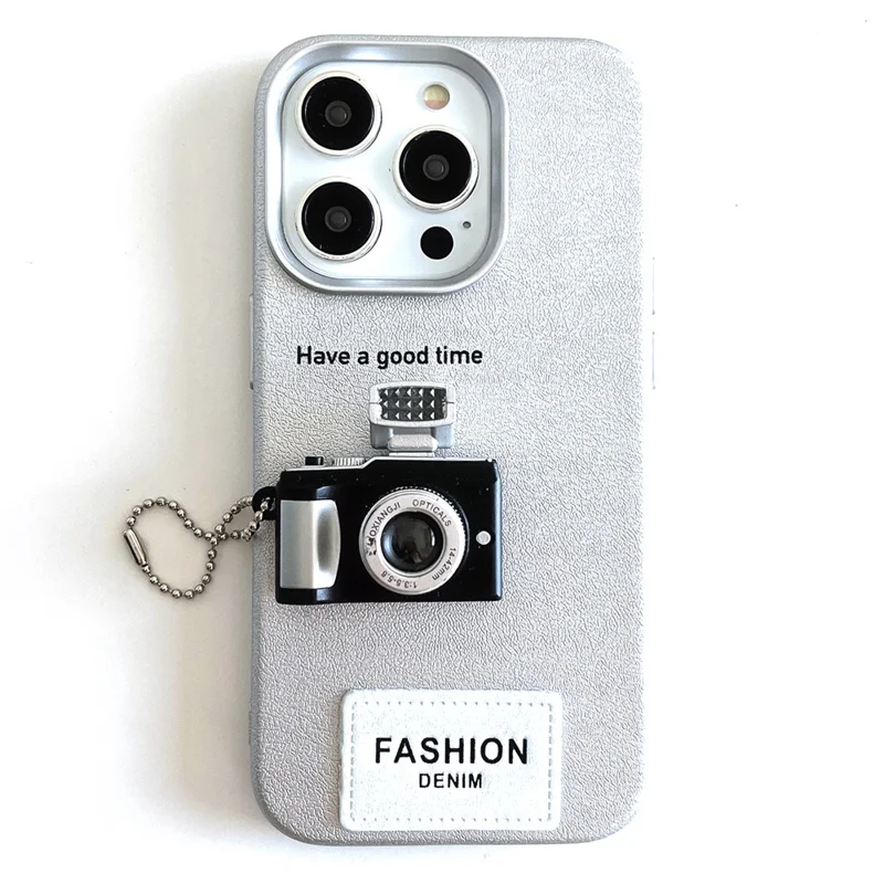 For iPhone 16 Pro Case Stereo Camera Decor PC+PU Phone Protective Cover - Silver