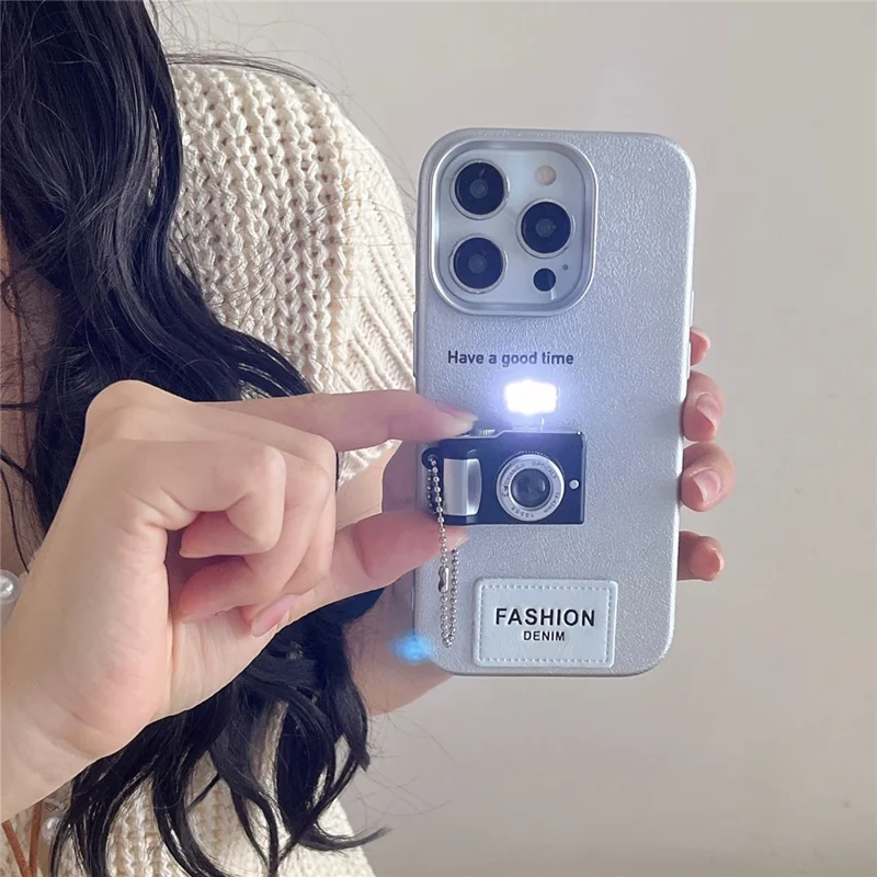 For iPhone 16 Pro Case Stereo Camera Decor PC+PU Phone Protective Cover - Silver