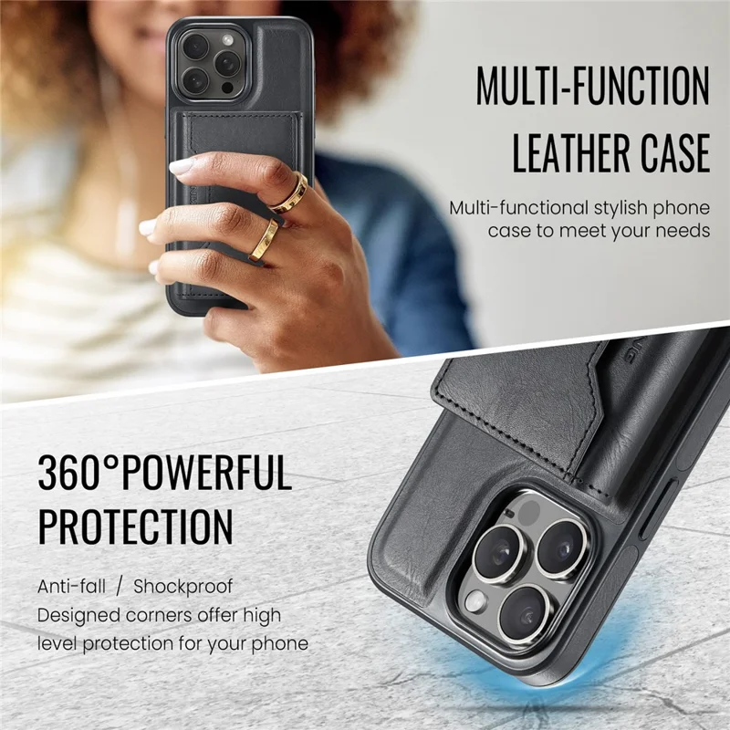 MAGKING K2 Series For iPhone 15 Pro Max Case Compatible with MagSafe PC+TPU+PU Leather RFID Blocking Phone Cover with Wallet - Black