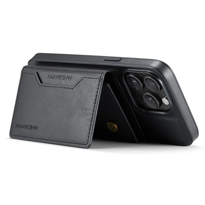 MAGKING K2 Series For iPhone 15 Pro Max Case Compatible with MagSafe PC+TPU+PU Leather RFID Blocking Phone Cover with Wallet - Black