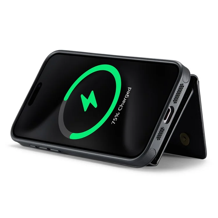 Série K2 de Agustador Para Iphone 16 Pro Max Case Compatível Com MagSafe PC+TPU+PU Couro RFID Tampa de Telefone Com Carteira - Preto