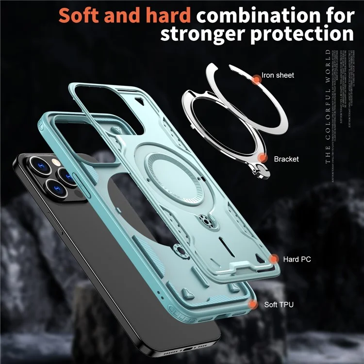 Per Iphone 15 Pro Max Case Compatibile Con MagSafe Military Protection Pc+copertura Telefonica Kickstand Tpu - Baby Blue