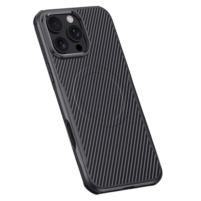 Para Iphone 16 Pro Max Case Compatível Com Magsafe de Textura de Fibra de Carbono Magsafe Couro Revestido de Couro+tampa de Proteção de Silicone - Preto