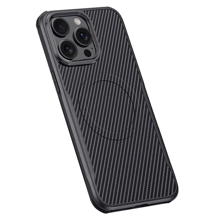 Per Iphone 15 Pro Max Case Compatibile Con pc in Pelle in Pelle in Fibra di Carbonio MagSafe Pc+copertura Protettiva in Silicone - Nero