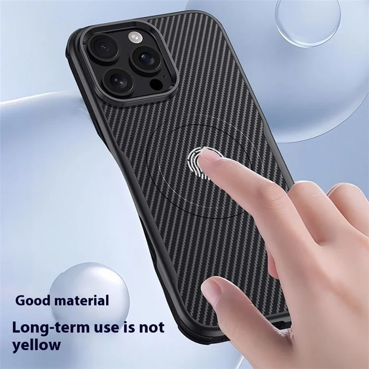 Pour L'iphone 16 Pro Case Compatible Avec Magsafe en Fibre de Carbone Texture en Cuir Enduit pc + Couverture de Protection en Silicone - Noir