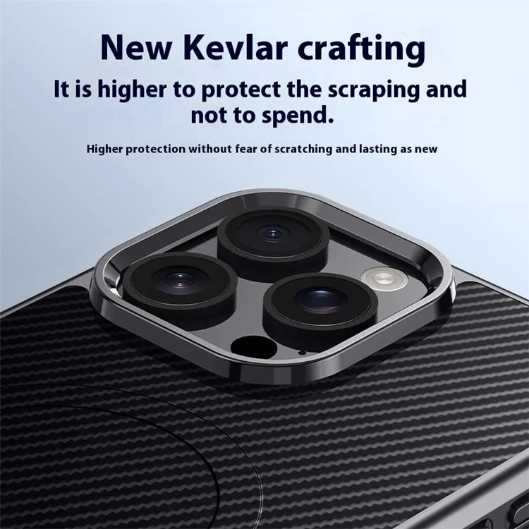 Pour L'iphone 16 Pro Case Compatible Avec Magsafe en Fibre de Carbone Texture en Cuir Enduit pc + Couverture de Protection en Silicone - Noir