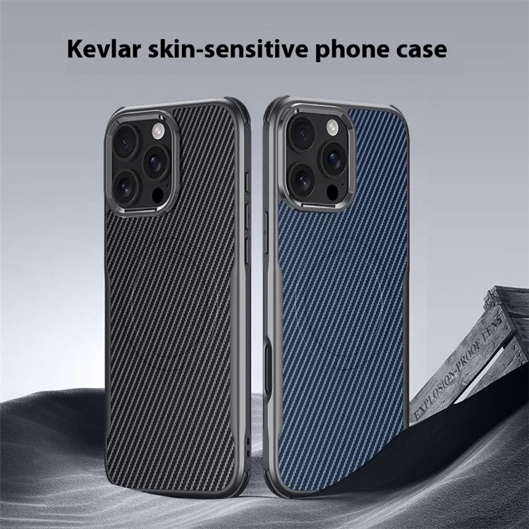Pour L'iphone 16 Pro Case Compatible Avec Magsafe en Fibre de Carbone Texture en Cuir Enduit pc + Couverture de Protection en Silicone - Noir