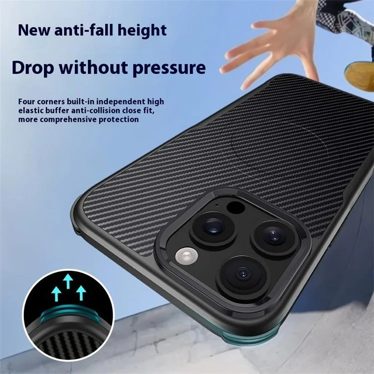 Para Iphone 15 Pro Case Compatível Com Magsafe de Fibra de Carbono Com Textura de Fibra - Preto