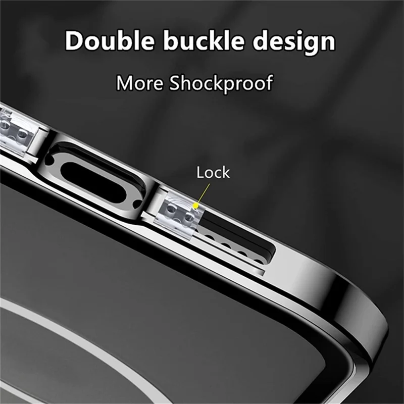 For iPhone 16 Pro Max Case Anti-Spy Double-Sided Tempered Glass+Magnetic Metal Frame Phone Cover - Gold