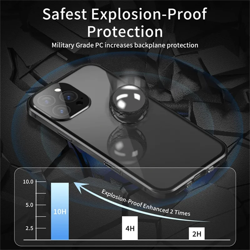 For iPhone 16 Pro Max Case Anti-Spy Double-Sided Tempered Glass+Magnetic Metal Frame Phone Cover - Gold