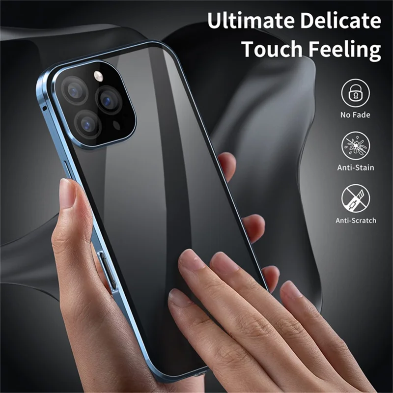 For iPhone 16 Pro Max Case Anti-Spy Double-Sided Tempered Glass+Magnetic Metal Frame Phone Cover - Gold
