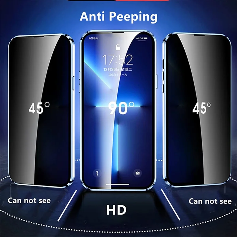 For iPhone 16 Pro Max Case Anti-Spy Double-Sided Tempered Glass+Magnetic Metal Frame Phone Cover - Gold
