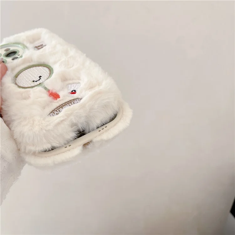 For iPhone 16 Pro Max Case Cute Racket Pattern Furry TPU Warm Phone Cover - Badminton Racket