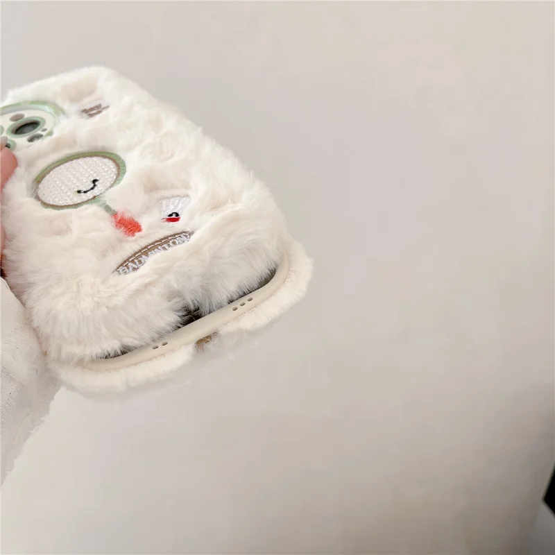 For iPhone 16 Pro Case Cute Racket Pattern Furry TPU Warm Phone Cover - Badminton Racket