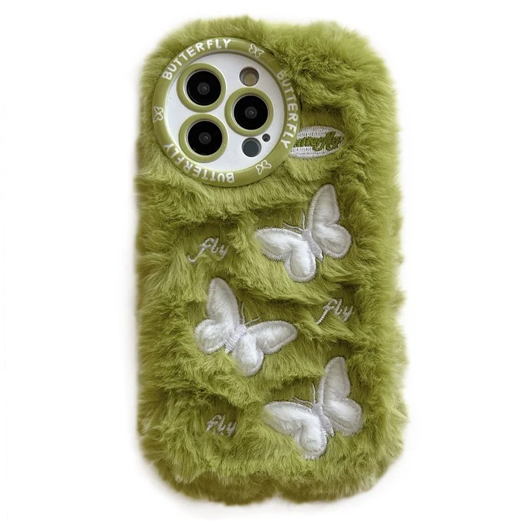 Para Iphone 16 Pro Case Butterfly Design Cover Warm Plush TPU Telephip Cover - Verde