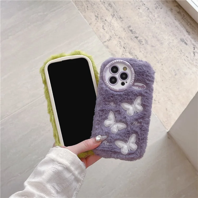 Para Iphone 16 Pro Case Butterfly Design Cover Warm Plush TPU Telephip Cover - Verde