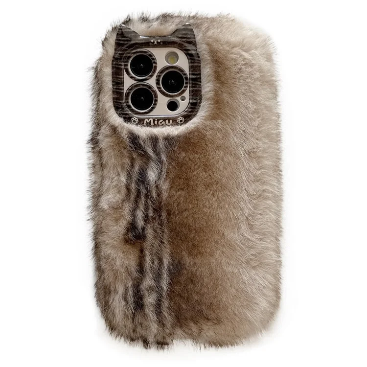 For iPhone 16 Pro Case Mink Fur Texture TPU Fuzzy Winter Protective Cover - Brown