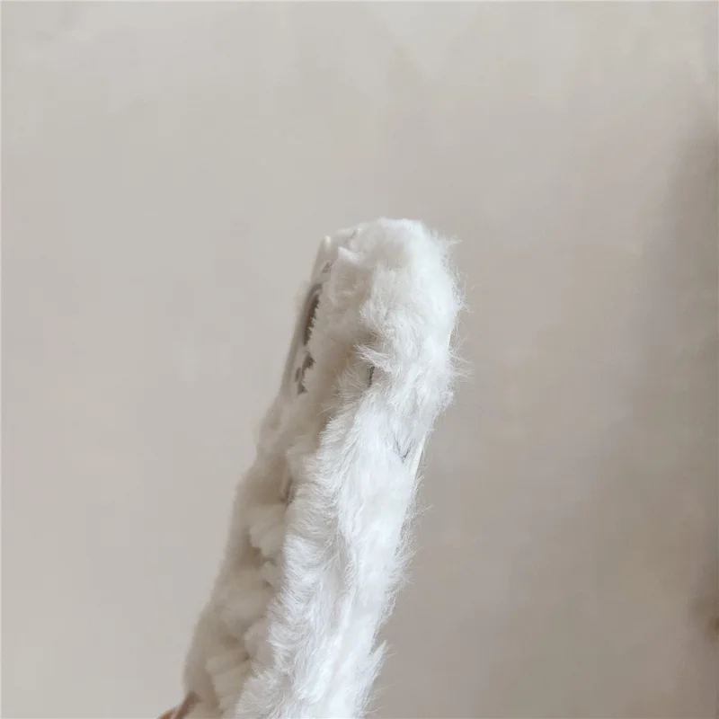 For iPhone 15 Case Cat Ear Fuzzy Furry Winter TPU Embroidered Phone Cover - White