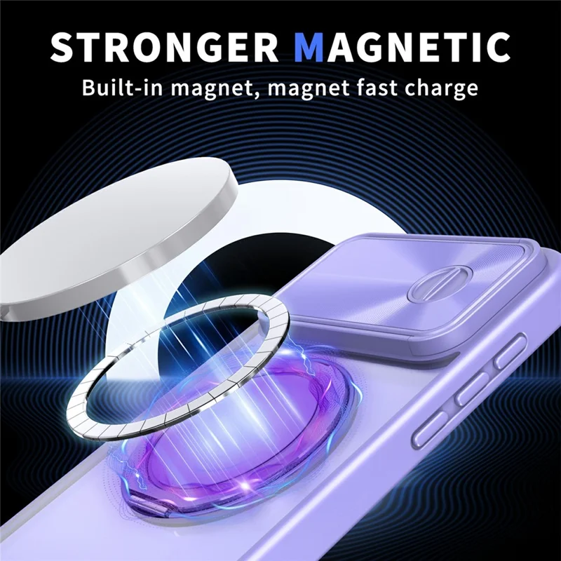 For iPhone 15 Pro Case Rotatable Magnetic Kickstand TPU+PC Phone Cover with Slide Lens Protection - Light Purple