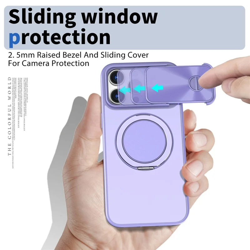 For iPhone 15 Pro Case Rotatable Magnetic Kickstand TPU+PC Phone Cover with Slide Lens Protection - Light Purple