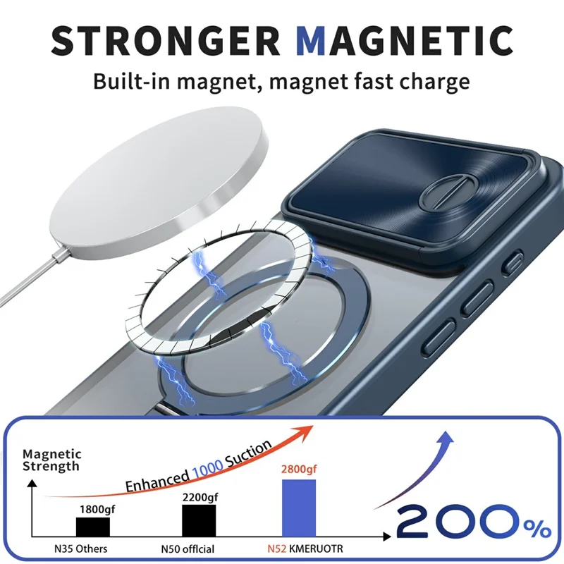 Per Iphone 15 Pro Case Con Protezione Per Lenti a Diapositiva Magnetica Cavestatore TPU+PC Cover Del Telefono - Blu Navy