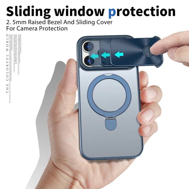 Per Iphone 15 Pro Case Con Protezione Per Lenti a Diapositiva Magnetica Cavestatore TPU+PC Cover Del Telefono - Blu Navy