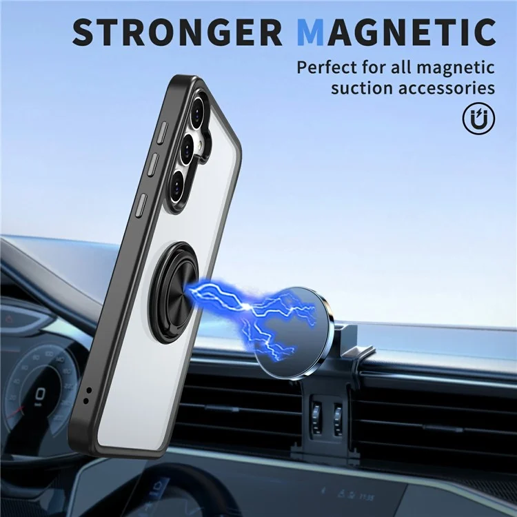 Para Samsung Galaxy S24 Case TPU+PC Montaje de Automóvil Magnético Cubierta de Teléfono Con Kickstand - Negro