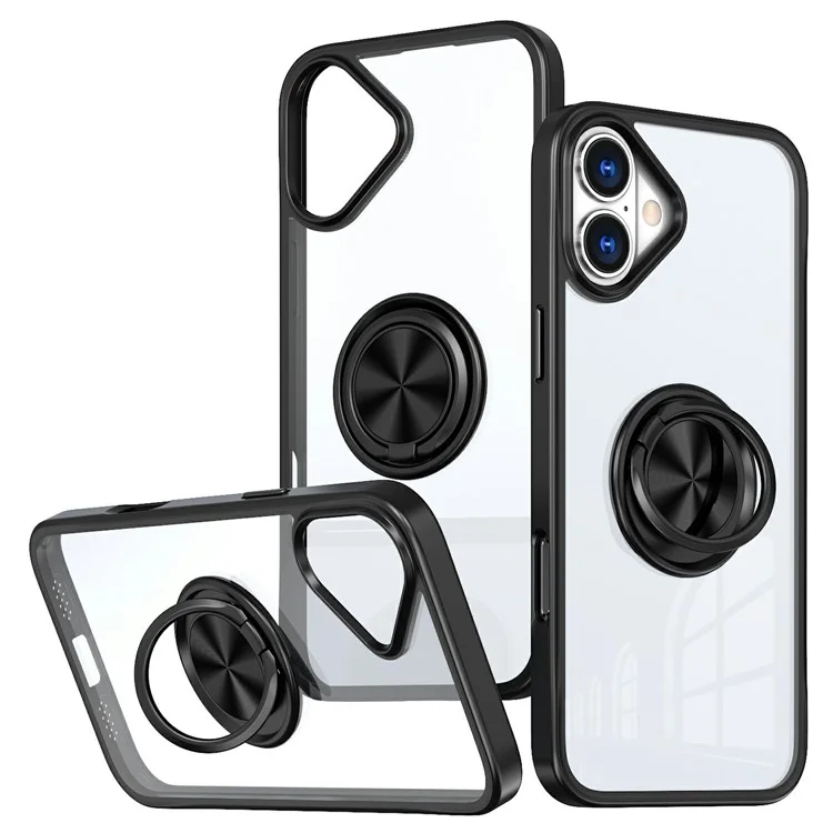For iPhone 16 Plus Case TPU+PC Magnetic Car Mount Phone Cover with Kickstand - Black