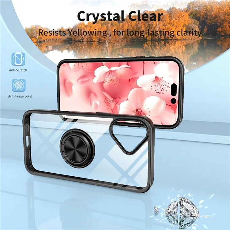 For iPhone 16 Plus Case TPU+PC Magnetic Car Mount Phone Cover with Kickstand - Black