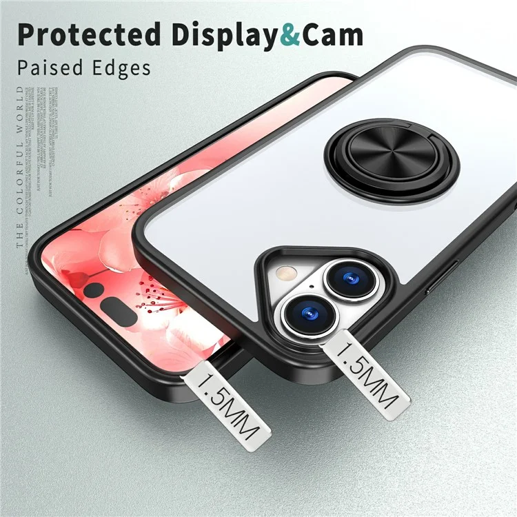 For iPhone 16 Plus Case TPU+PC Magnetic Car Mount Phone Cover with Kickstand - Black
