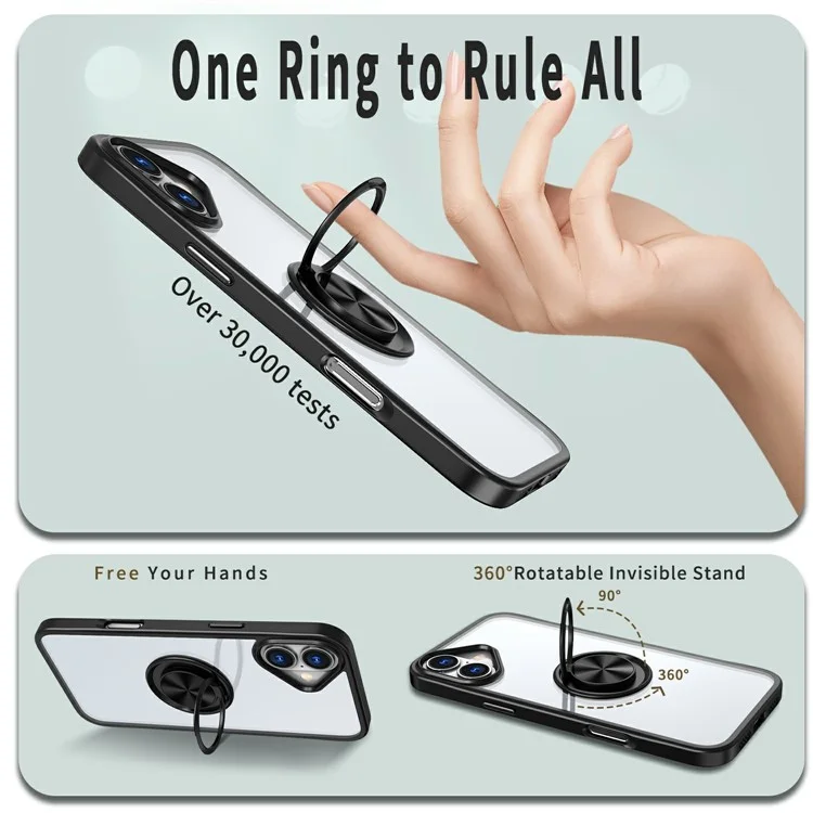 For iPhone 16 Plus Case TPU+PC Magnetic Car Mount Phone Cover with Kickstand - Black