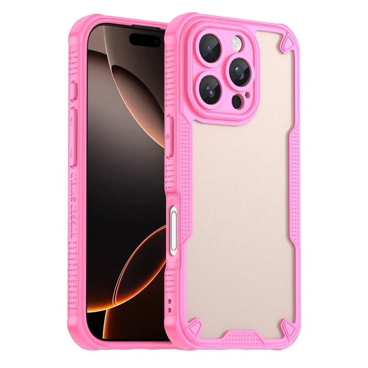 Rüstungsserie Für Iphone 16 Pro Max Hülle PC+TPU Semi-transparent Frosted Finish Protective Phone Cover - Rosa