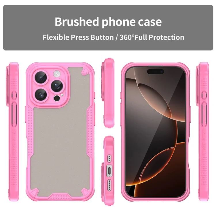 Rüstungsserie Für Iphone 16 Pro Max Hülle PC+TPU Semi-transparent Frosted Finish Protective Phone Cover - Rosa