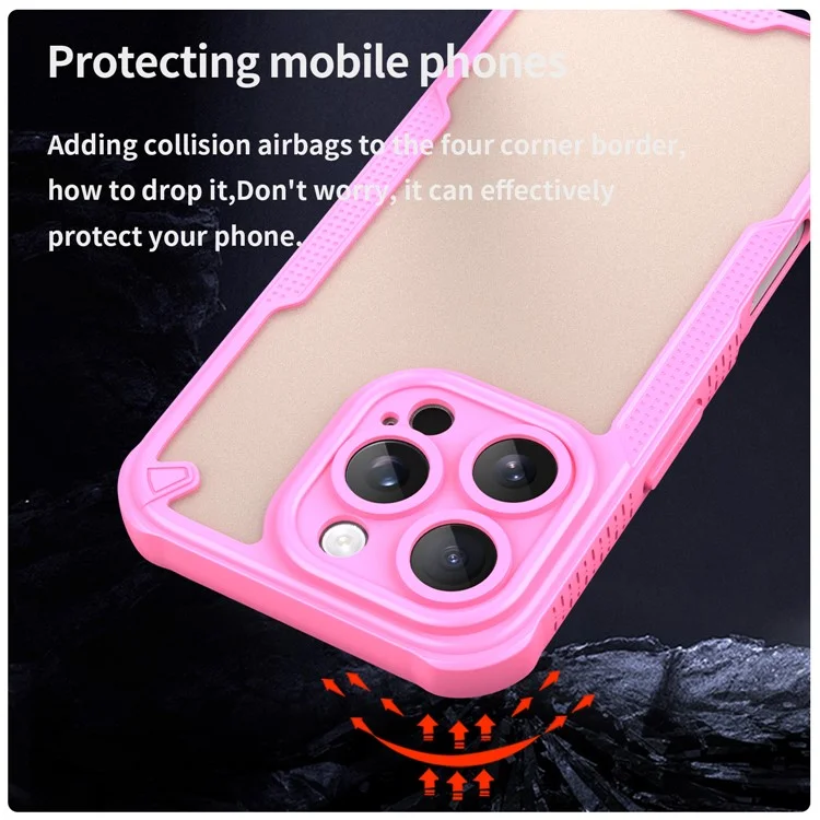 Rüstungsserie Für Iphone 16 Pro Max Hülle PC+TPU Semi-transparent Frosted Finish Protective Phone Cover - Rosa