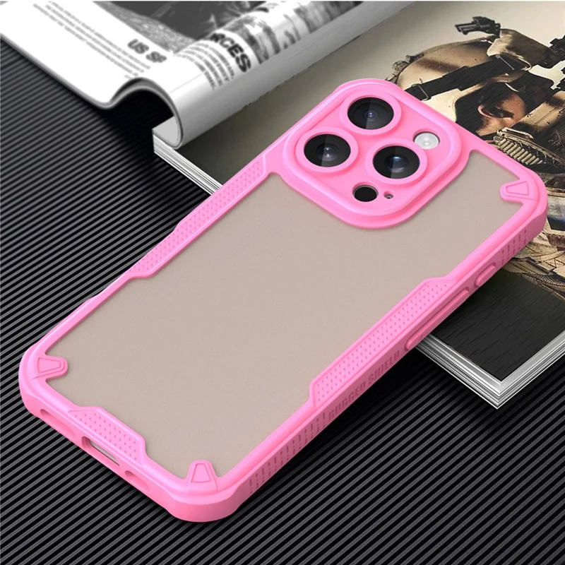 Rüstungsserie Für Iphone 16 Pro Max Hülle PC+TPU Semi-transparent Frosted Finish Protective Phone Cover - Rosa