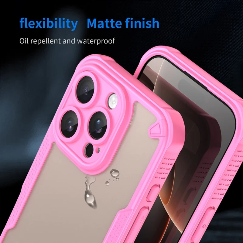 Rüstungsserie Für Iphone 16 Pro Max Hülle PC+TPU Semi-transparent Frosted Finish Protective Phone Cover - Rosa
