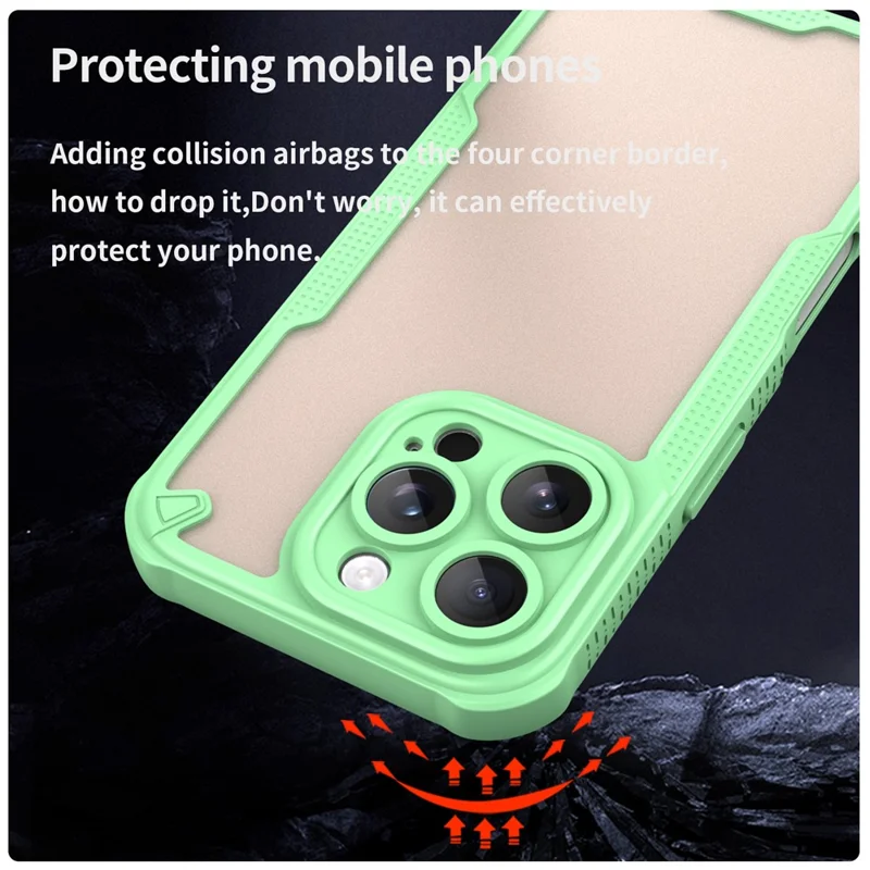 Armor Series For iPhone 16 Pro Max Case PC+TPU Semi-Transparent Frosted Finish Protective Phone Cover - Green